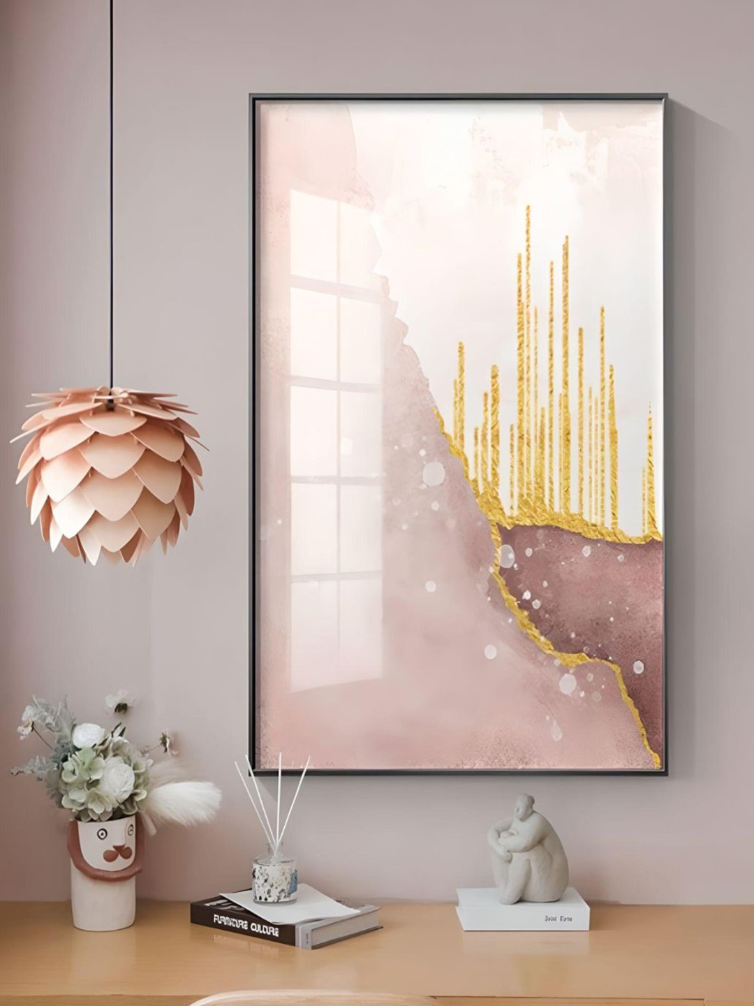 

THE HANDMADE FLAIR 2 Pcs Pink Abstract Nordic Painting Wall Art