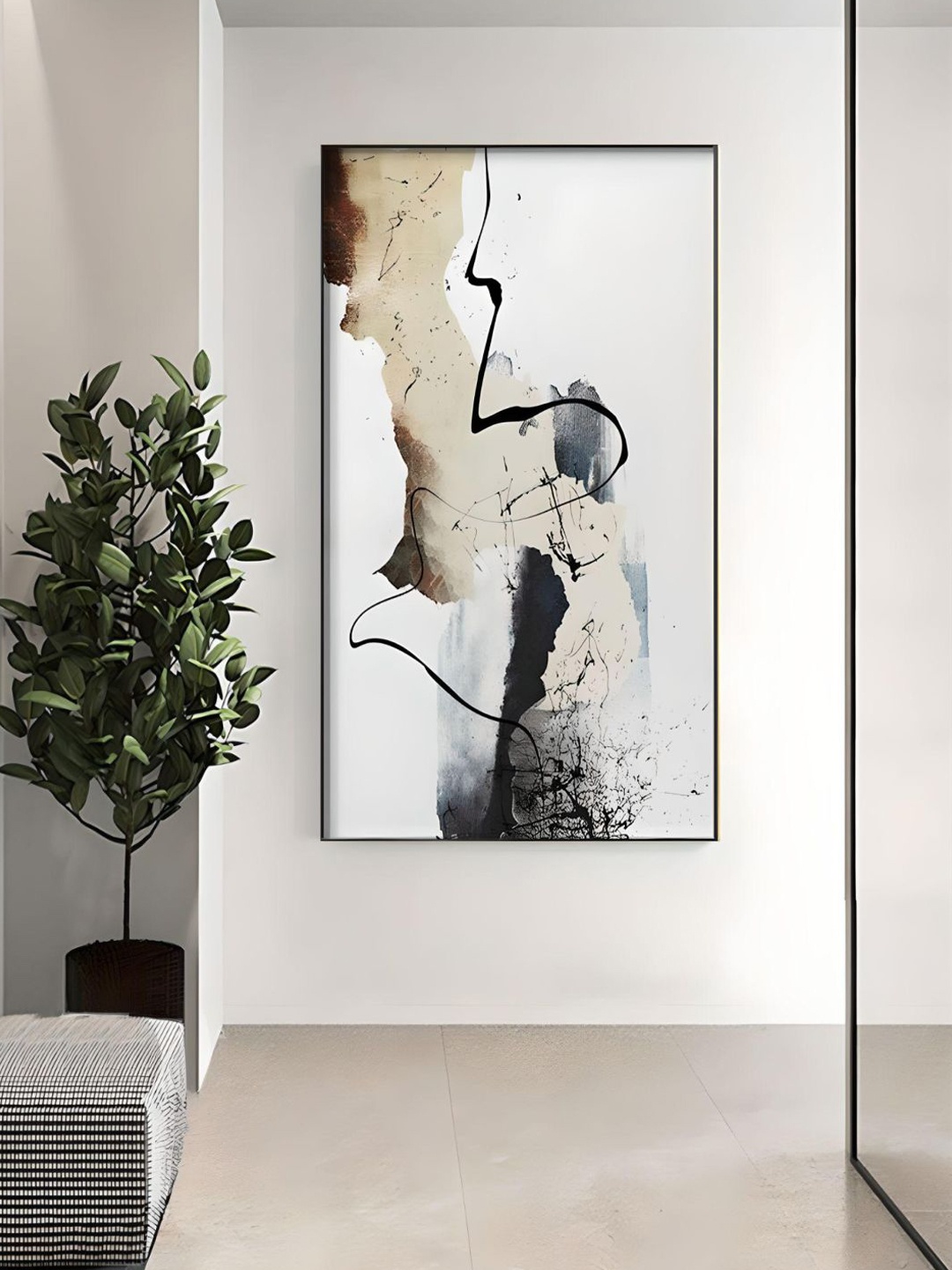 

THE HANDMADE FLAIR Off-White & Brown Neutral Colors Abstract Painting Wall Art