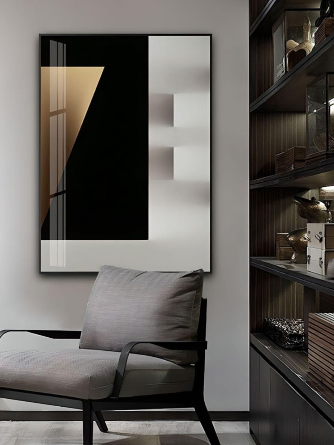 

THE HANDMADE FLAIR Black & Grey Geometric Painting Wall Art