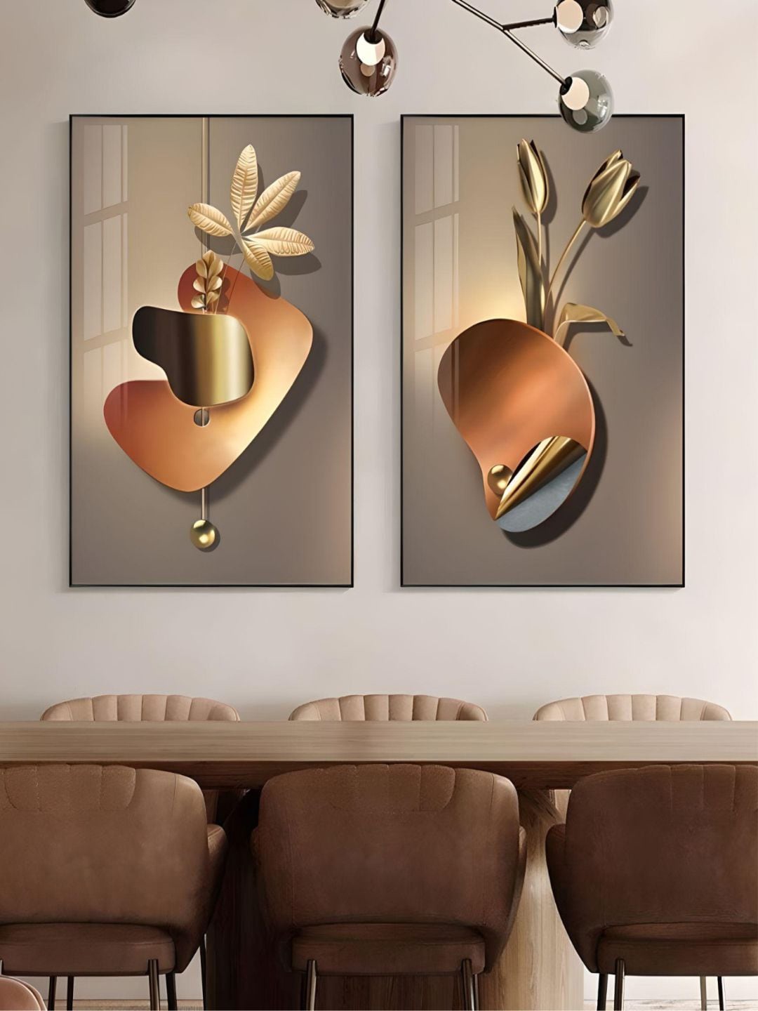 

THE HANDMADE FLAIR Grey 2 Pieces Abstract Botanical Painting Framed Wall Art