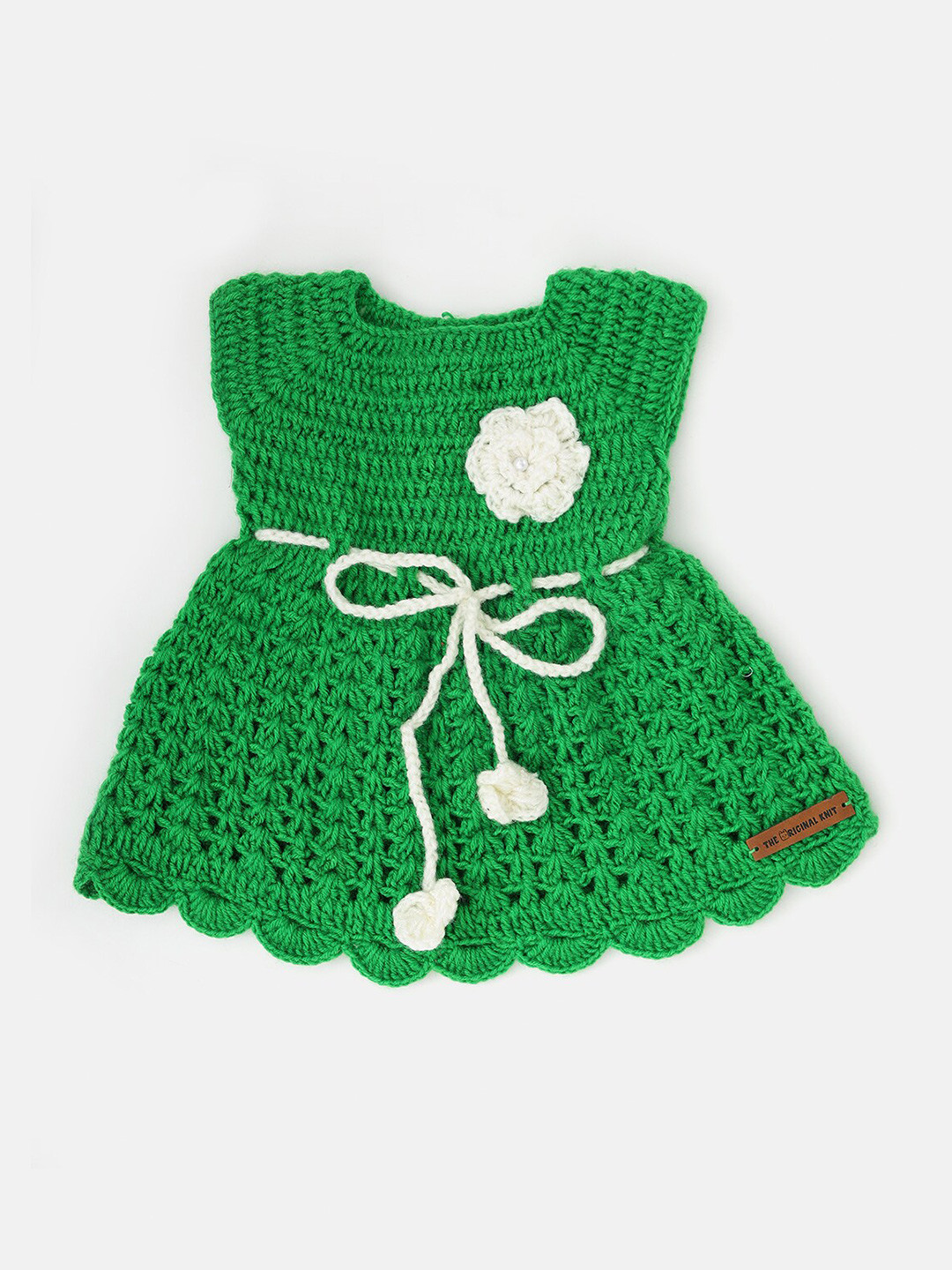 

The Original Knit Infants Girls Self Design Tie-ups Fit & Flare Dress, Green