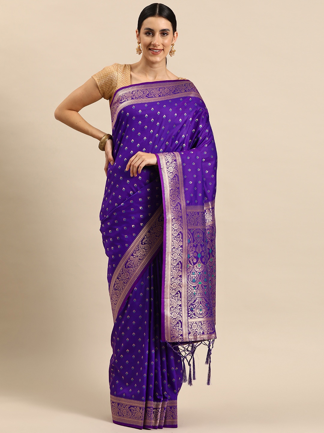 

Ishin Ethnic Motifs Zari Silk Blend Banarasi Saree, Blue