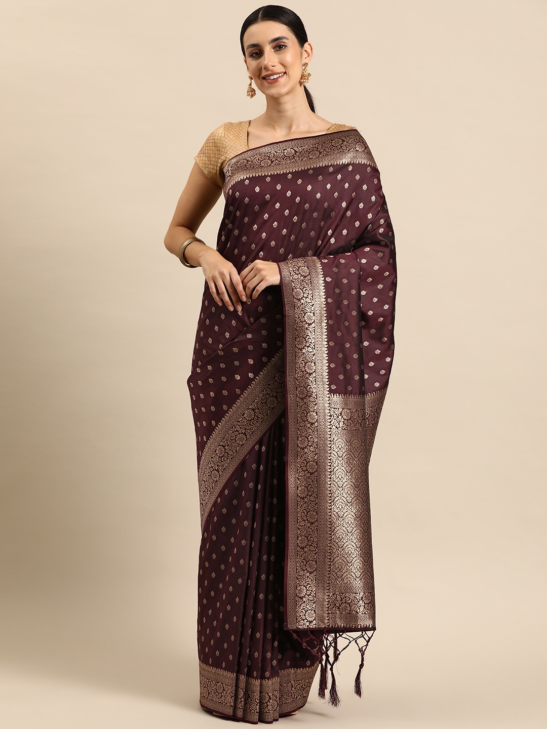 

Ishin Ethnic Motifs Zari Silk Blend Banarasi Saree, Maroon