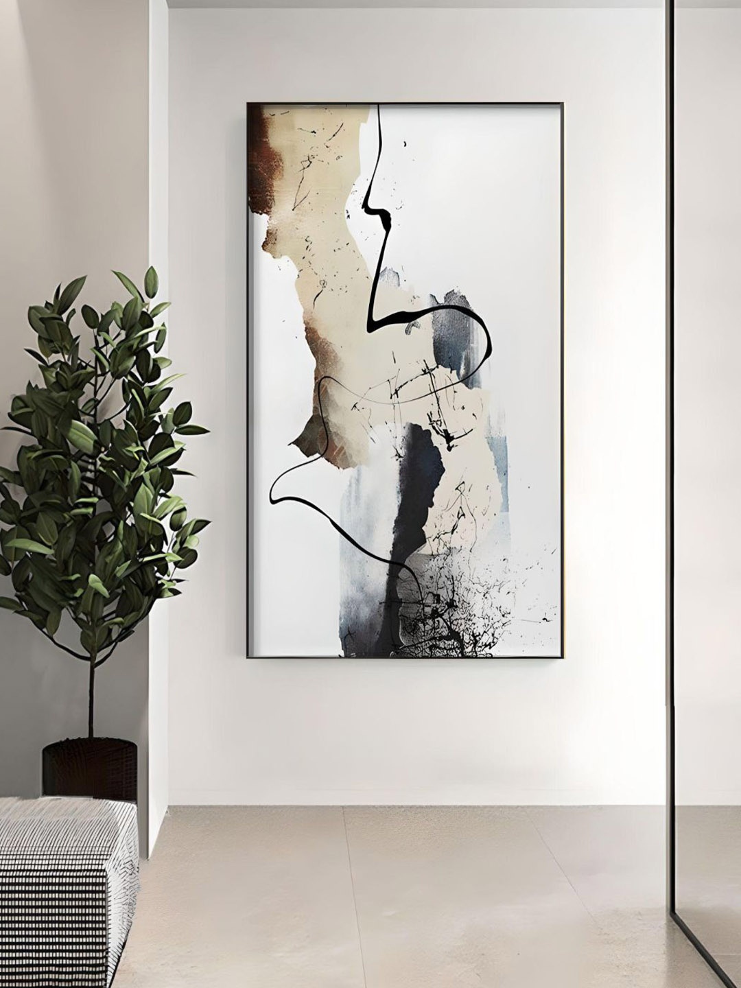 

THE HANDMADE FLAIR Off White & Grey Abstract Printed Framed Wall Art