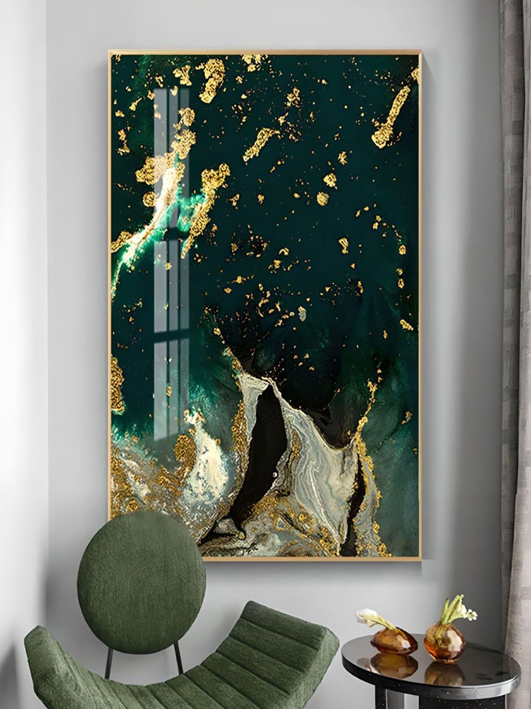 

THE HANDMADE FLAIR Green & Golden-Color Agate Nordic Painting Wall Art