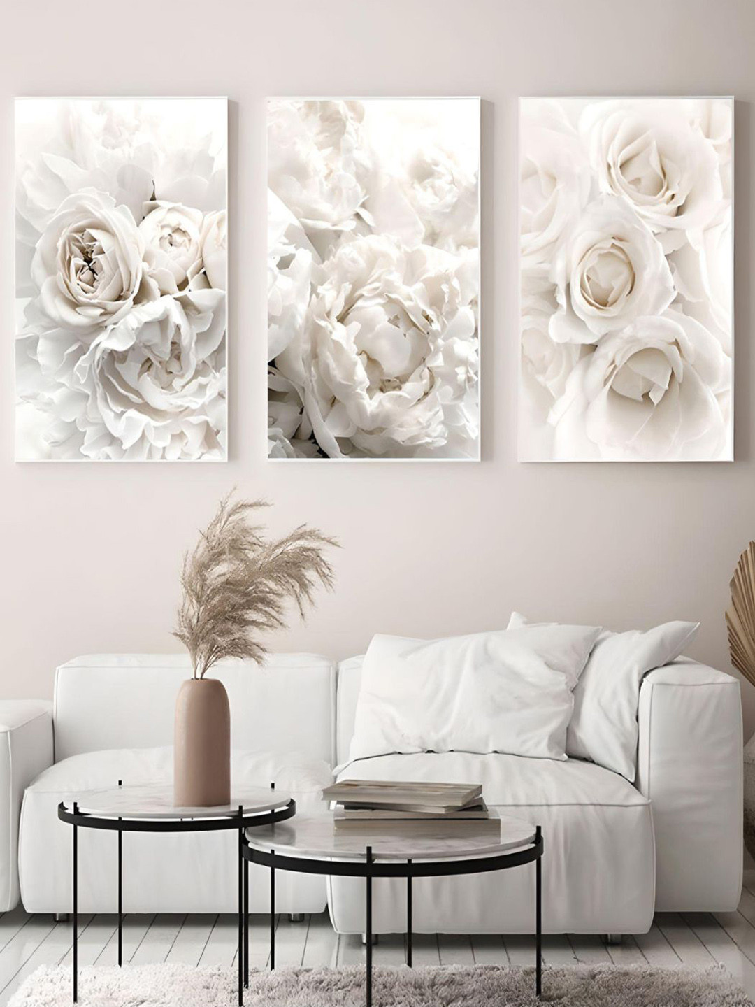 

THE HANDMADE FLAIR White 3 Pieces Flower Painting Wall Art