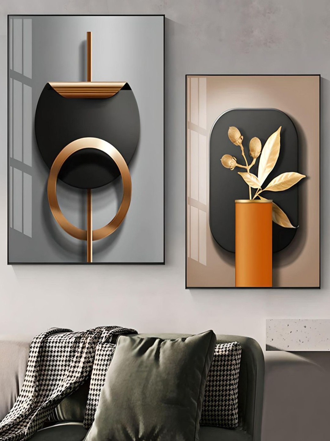 

THE HANDMADE FLAIR 2-Pieces Botanicals Printed Framed Wall Art, Black