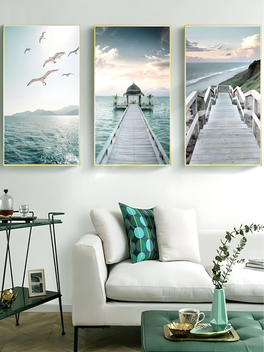 

THE HANDMADE FLAIR Crystal Porcelain Blue Tropical Dream Landscape Painting Wall Art