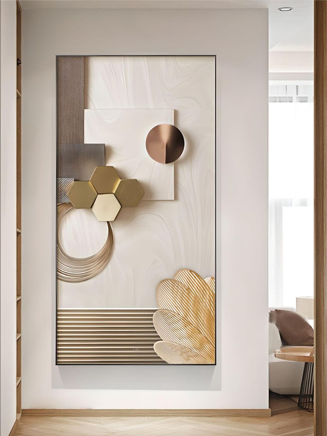 

THE HANDMADE FLAIR Beige Minimalist Futurist Abstract Painting Wall Art