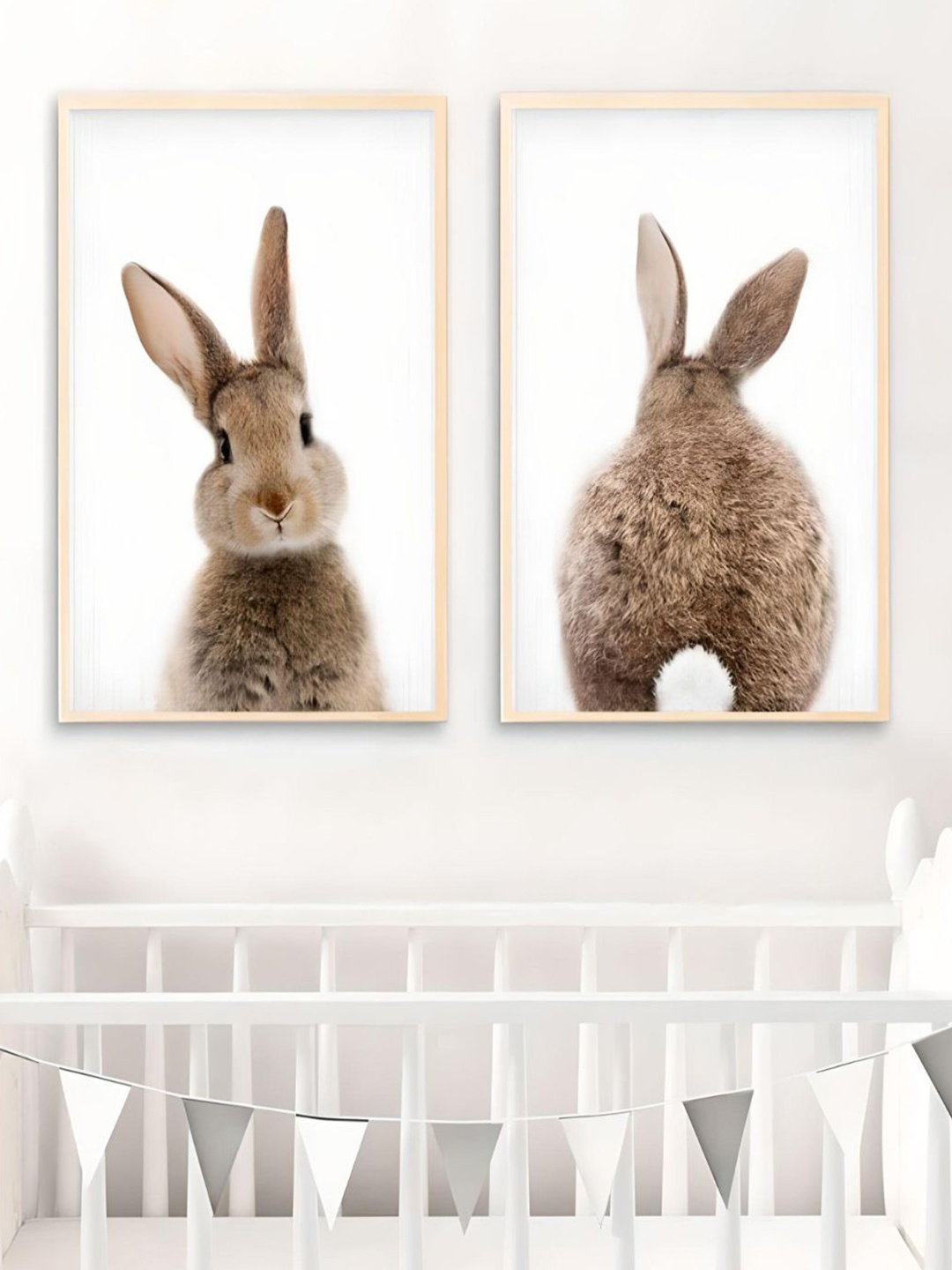 

THE HANDMADE FLAIR 2-Pcs Brown & White Nursery Cute Baby Animals Painting Wall Art