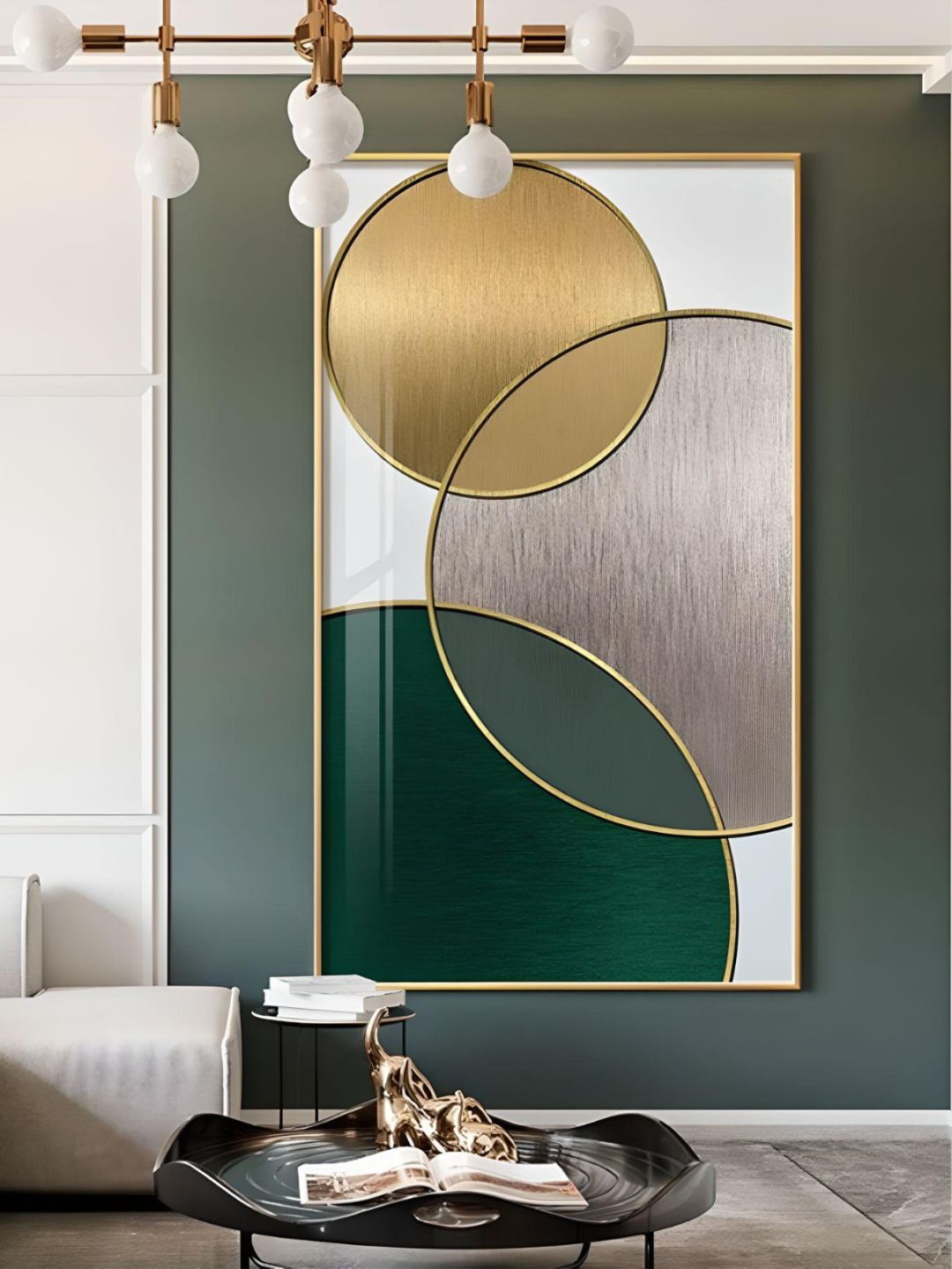 

THE HANDMADE FLAIR Grey & Green Abstract Geometric Circles Painting Wall Art