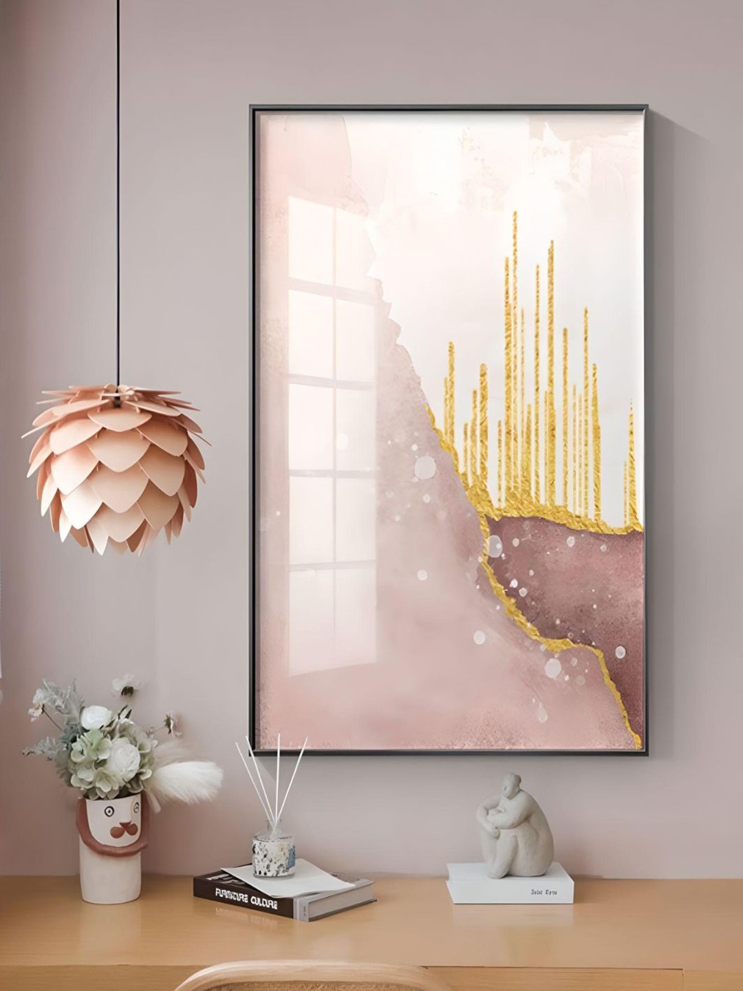 

THE HANDMADE FLAIR Pink & Yellow Abstract Painting Wall Art