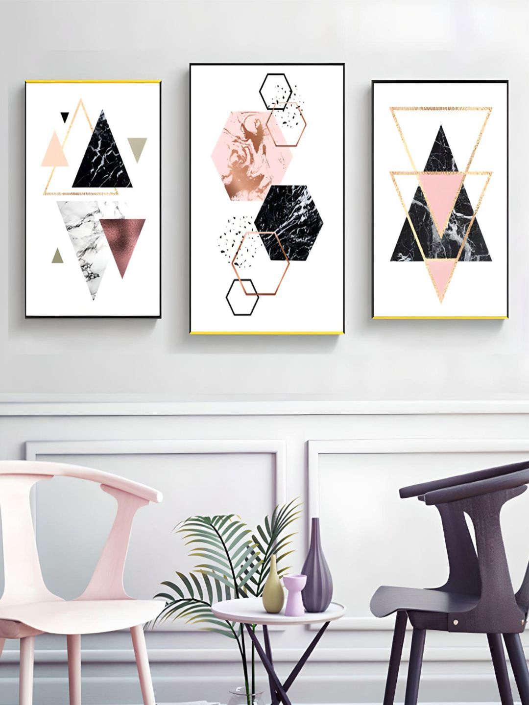 

THE HANDMADE FLAIR White 3 Pieces Minimalist Nordic Wall Art