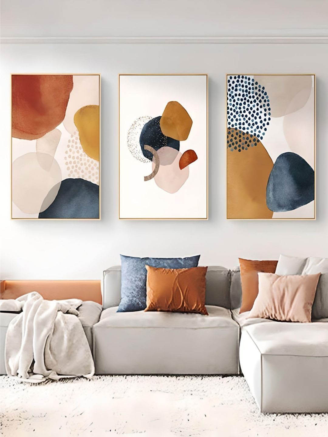 

THE HANDMADE FLAIR White & Brown 3 Pieces Abstract Nordic Framed Wall Art
