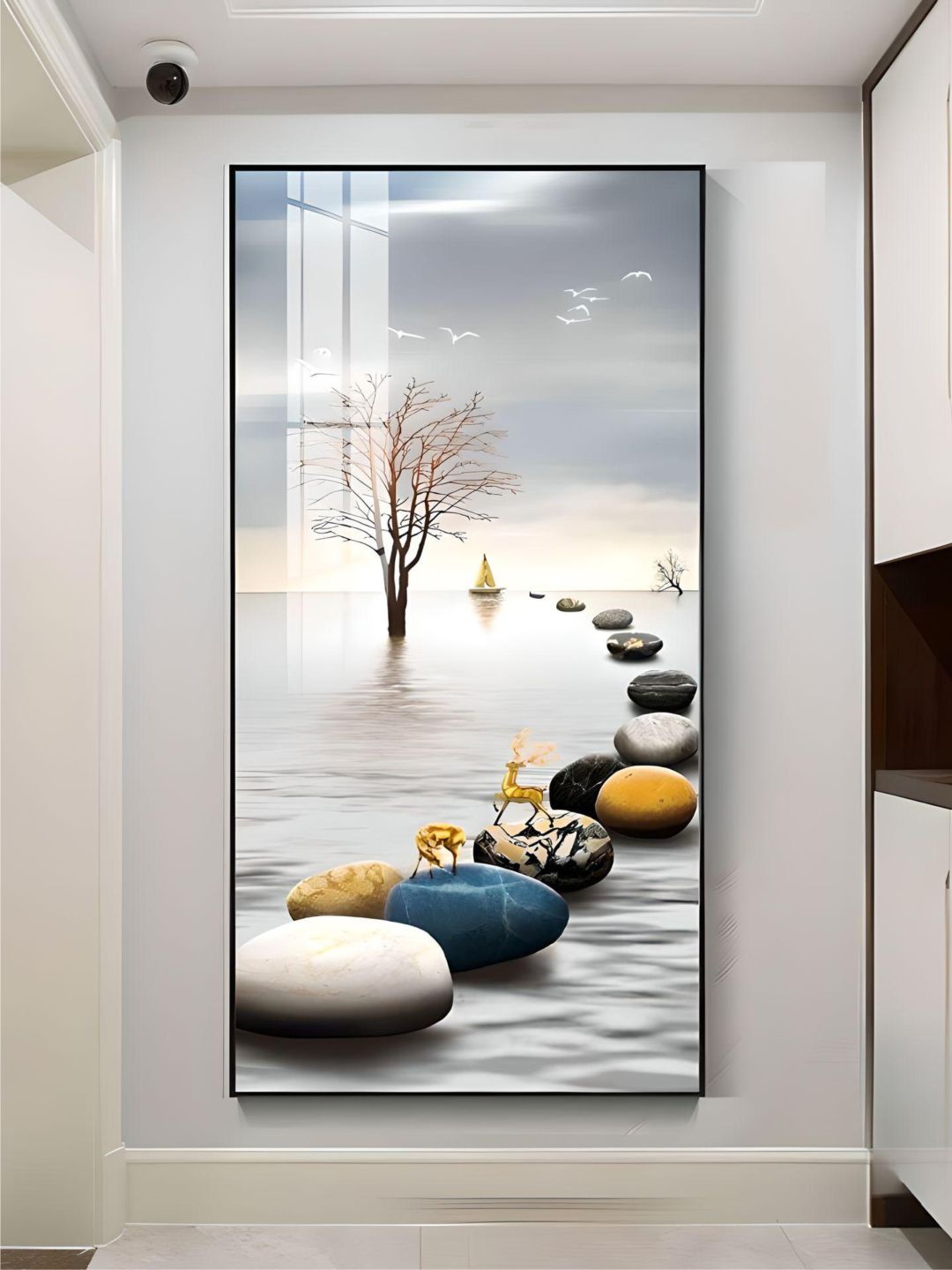 

THE HANDMADE FLAIR White & Green Circle Of Light Nordic Printed Framed Wall Art