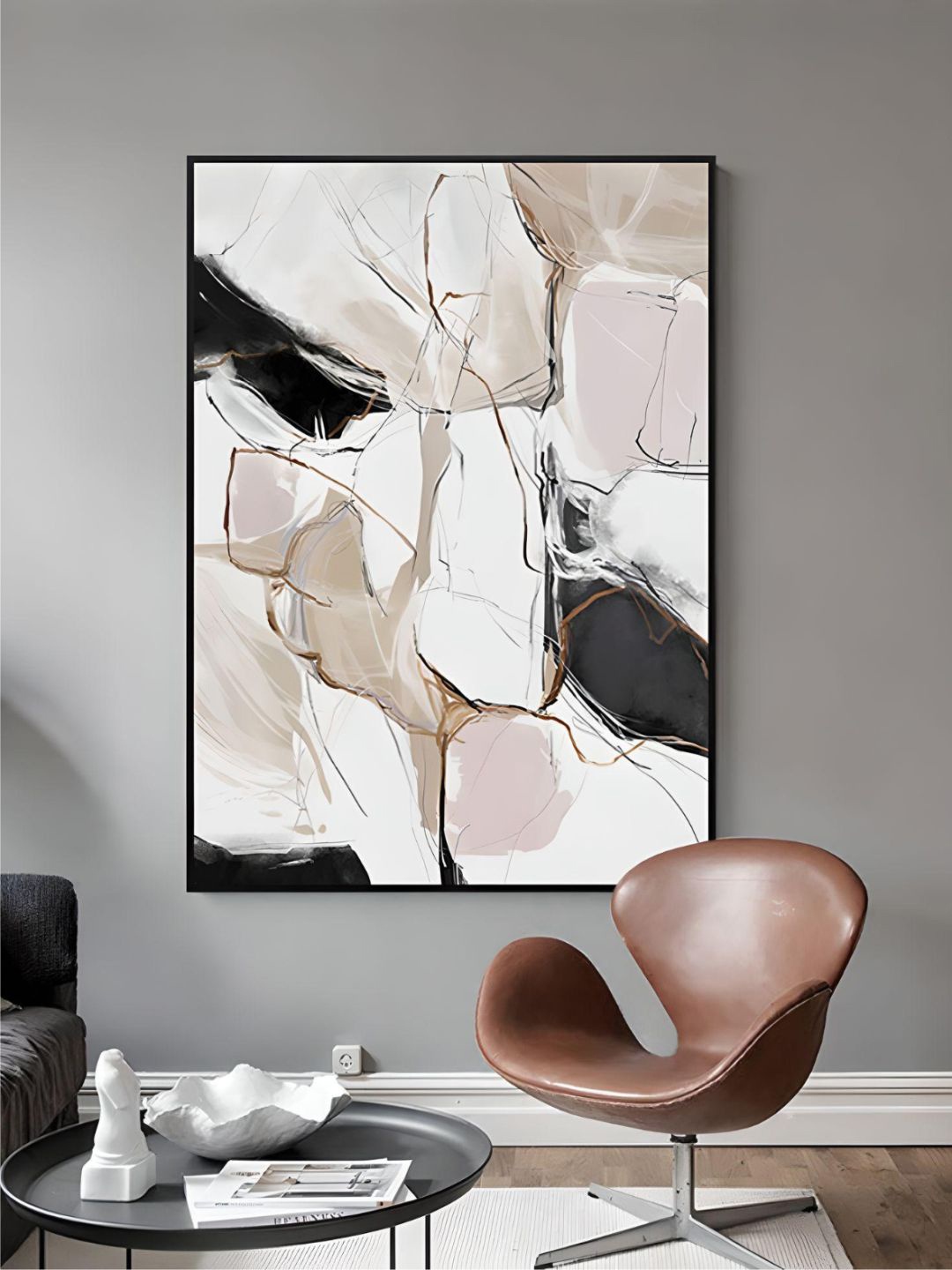 THE HANDMADE FLAIR Off-White Agate Nordic Printed Framed Wall Art