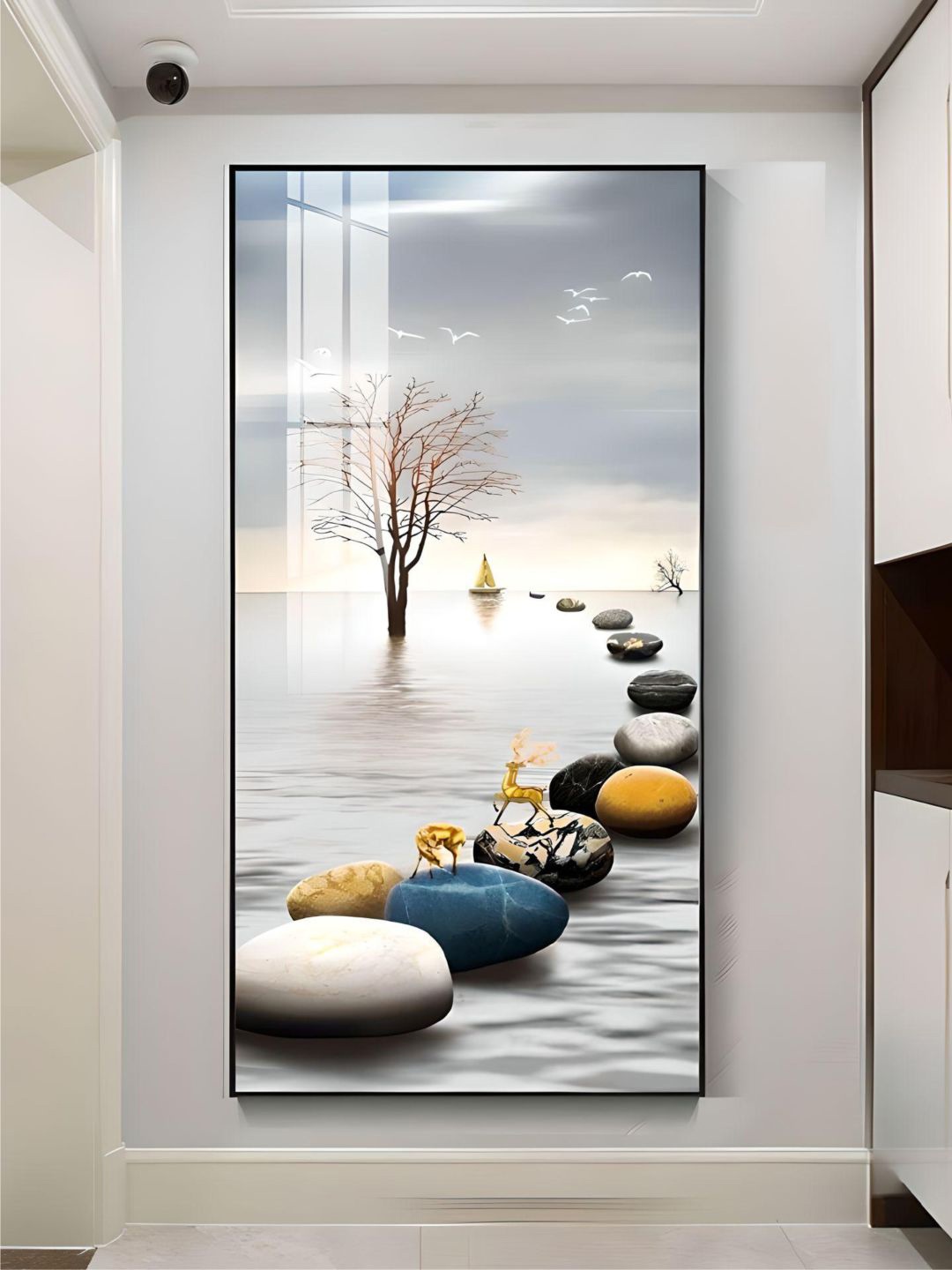 

THE HANDMADE FLAIR Crystal Porcelain Grey Golden Circle Of Light Nordic Painting Wall Art