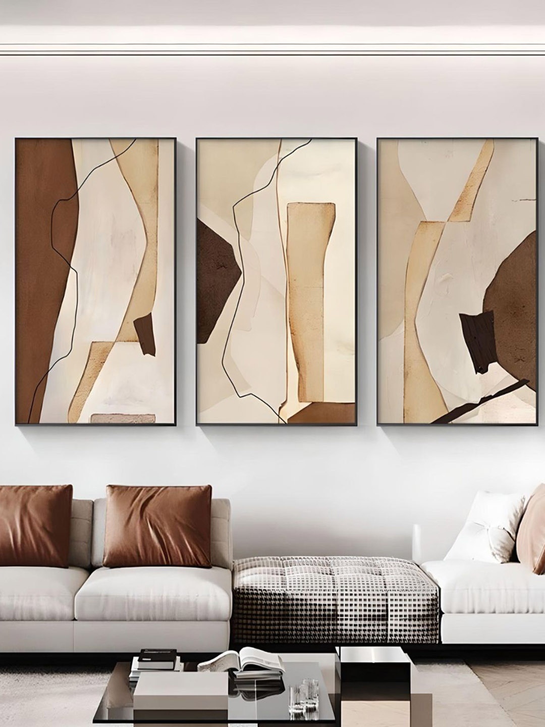 

THE HANDMADE FLAIR 3 Pcs Brown & Beige Abstract Painting Wall Art