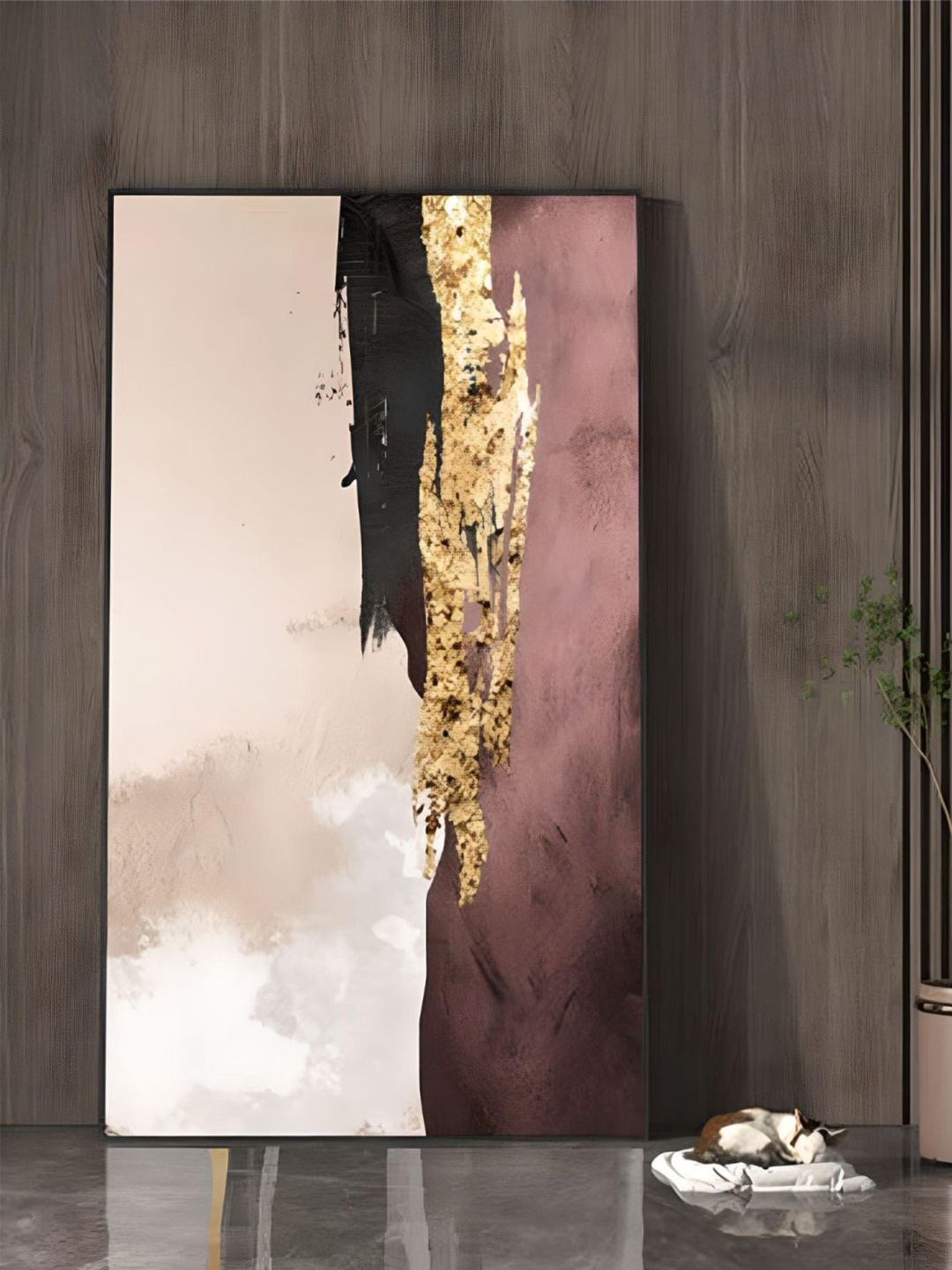 

THE HANDMADE FLAIR Pink & Black Abstract Painting Wall Art
