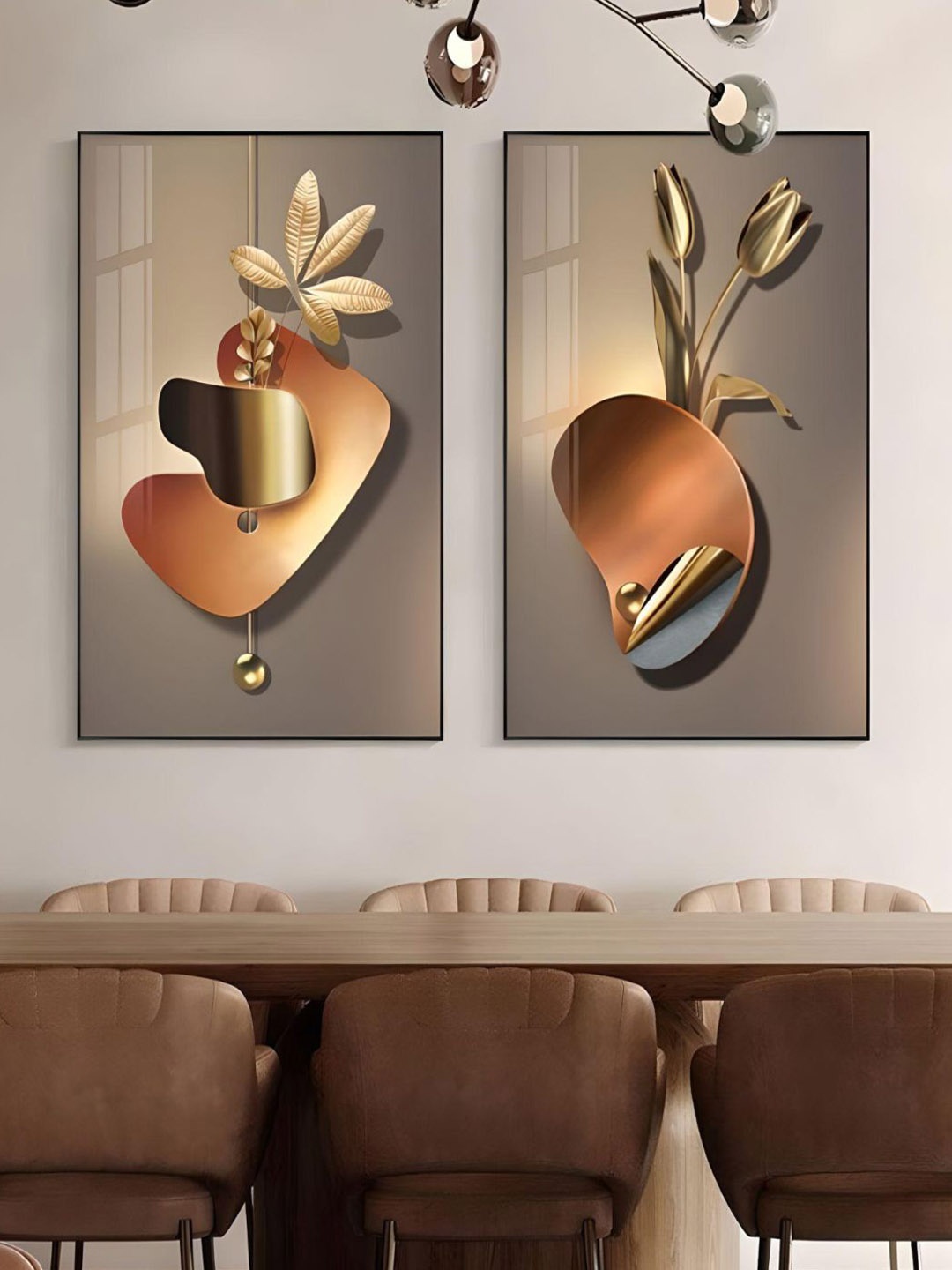 

THE HANDMADE FLAIR Brown 2 Pieces Modern Bohemian Aesthetics Abstract Framed Wall Painting