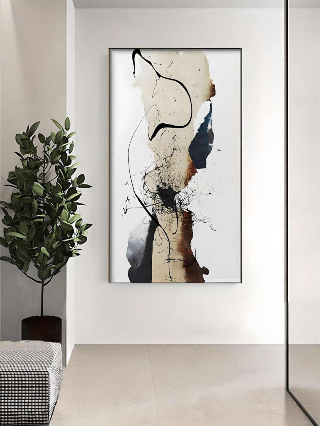 

THE HANDMADE FLAIR White & Beige Abstract Painted Wall Art