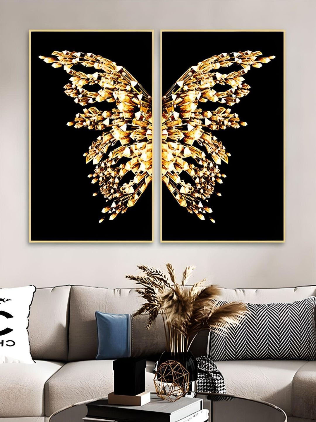 

THE HANDMADE FLAIR Black 2-Pieces Butterfly Printed Framed Wall Art