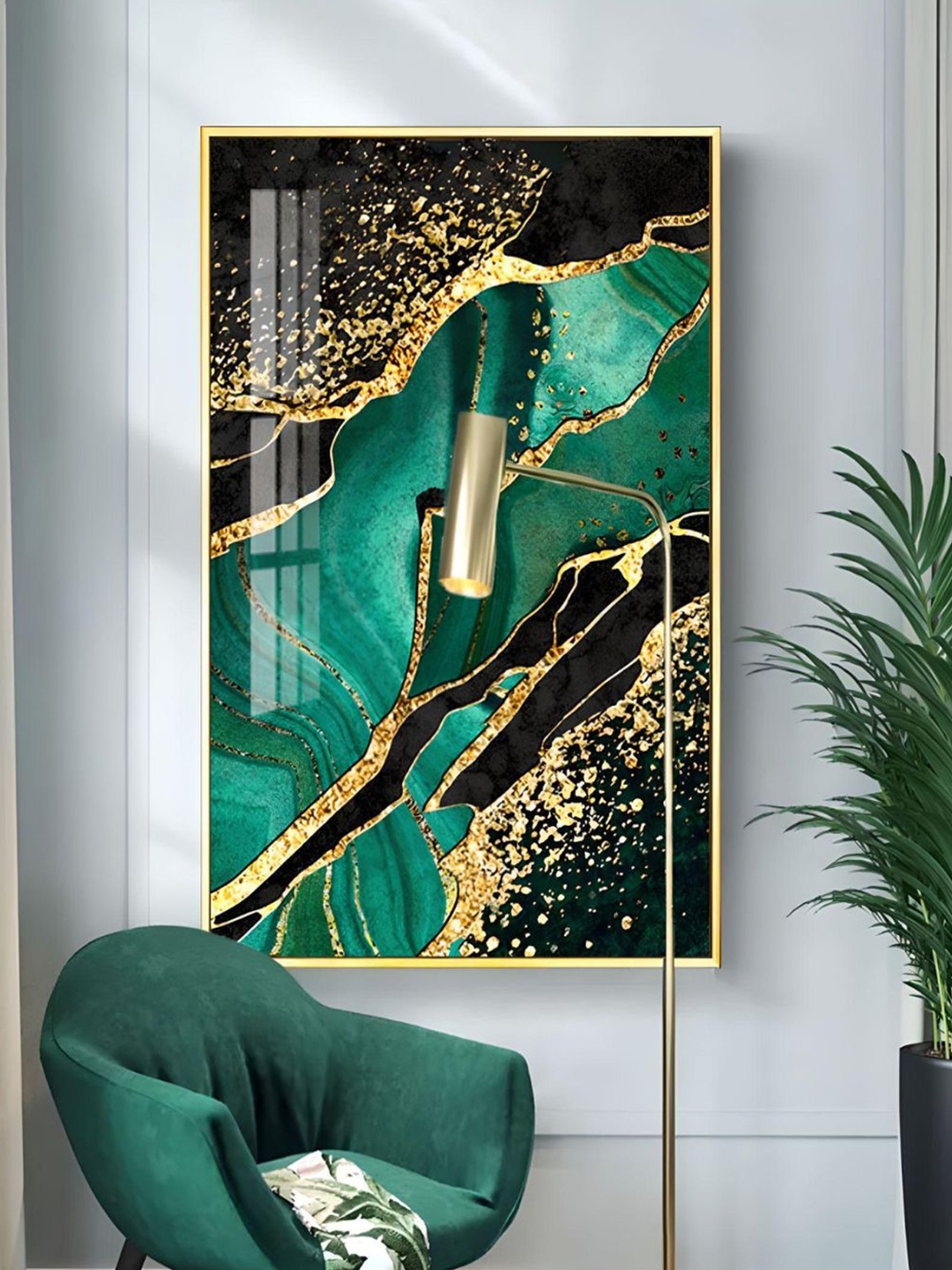 

THE HANDMADE FLAIR Crystal Porcelain Green & Black Abstract Painted Wall Art