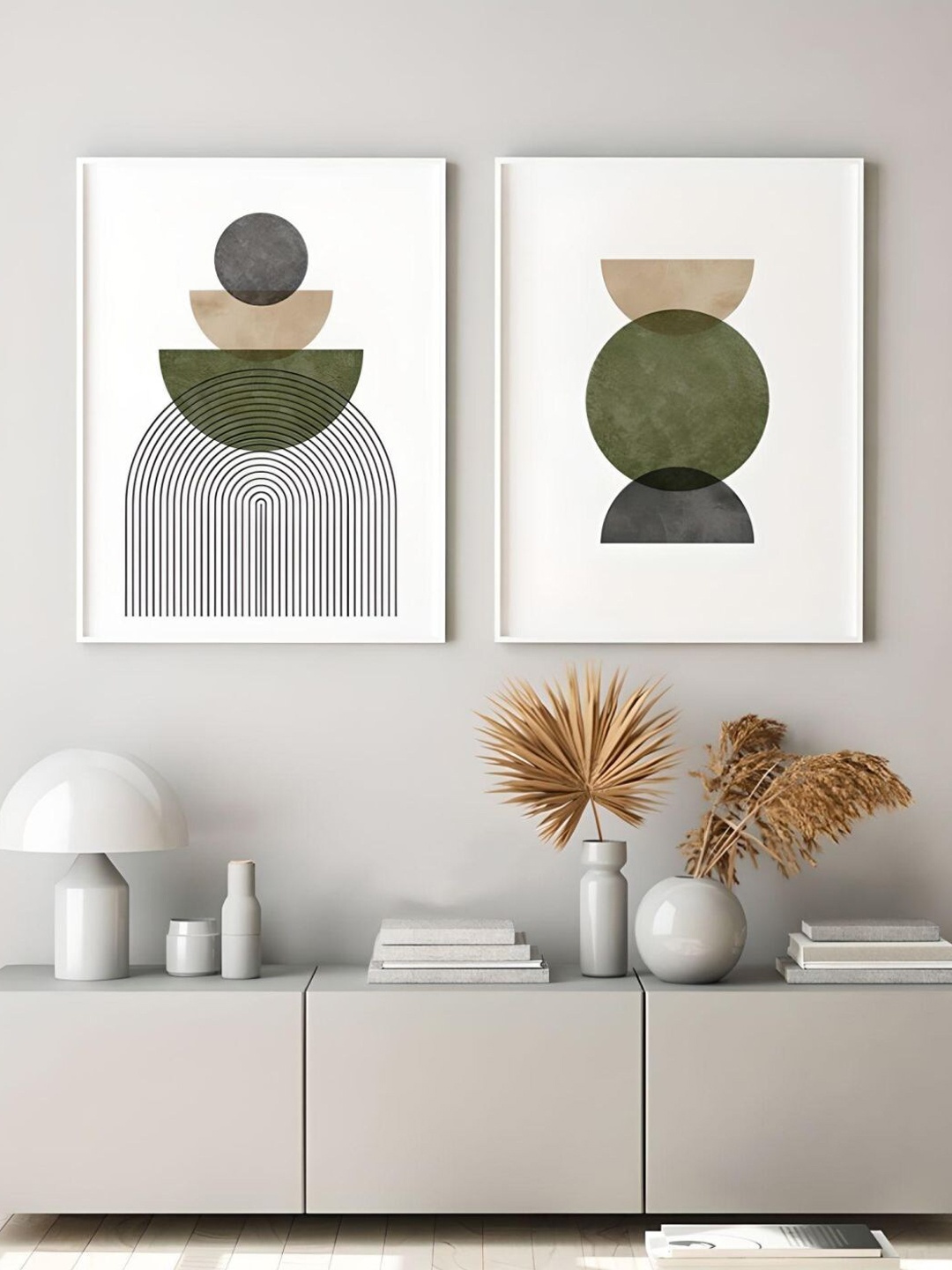 THE HANDMADE FLAIR Crystal Porcelain Green & Black 2-pcs Geometric Painting Wall Arts