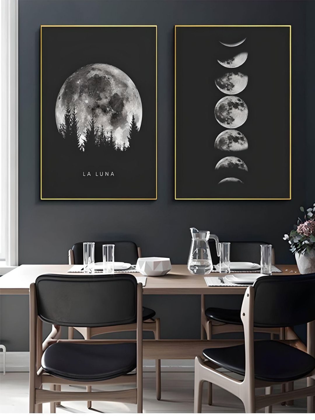 

THE HANDMADE FLAIR Crystal Porcelain Black 2-Pcs La Luna Moon Phases Painting Wall Arts