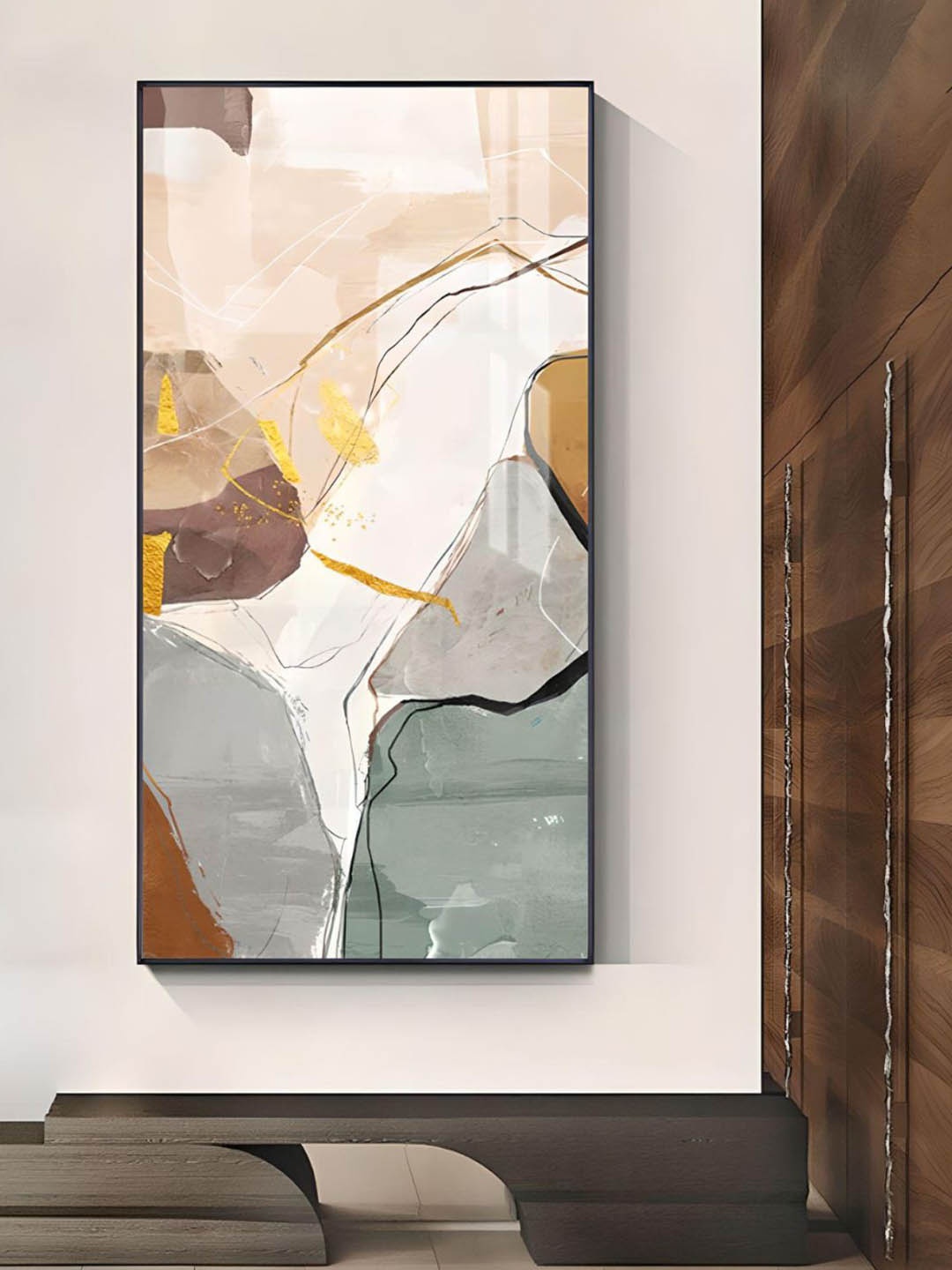 

THE HANDMADE FLAIR Beige Abstract Painting Wall Art