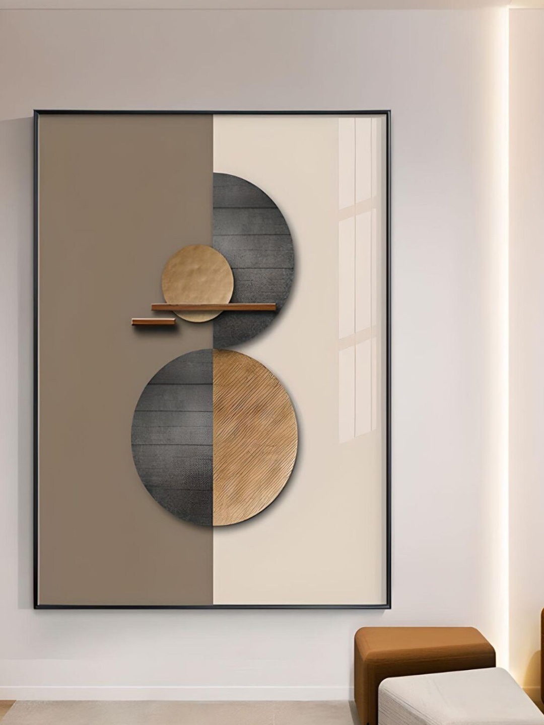 THE HANDMADE FLAIR Black & Beige Spherical Geometric Printed Framed Wall Art