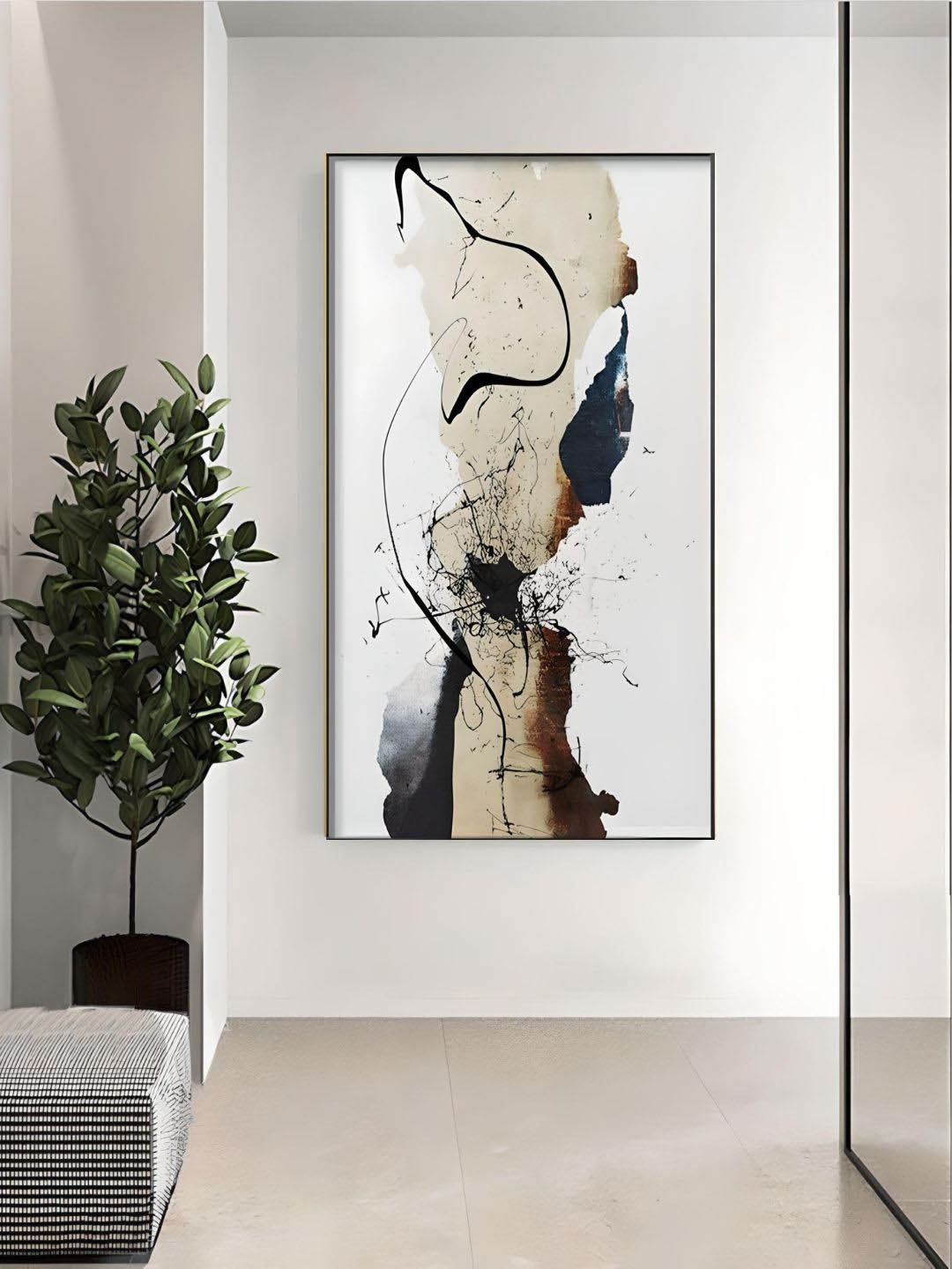 

THE HANDMADE FLAIR Crystal Porcelain Beige & Black Abstract Painting Wall Art