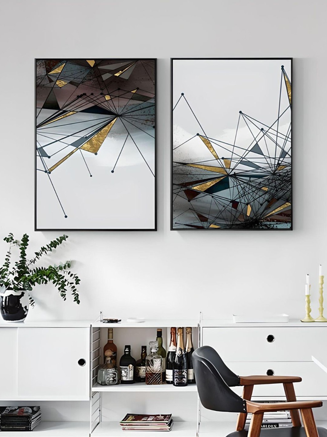 THE HANDMADE FLAIR 2 Pcs Grey & Blue Abstract Painting Wall Art