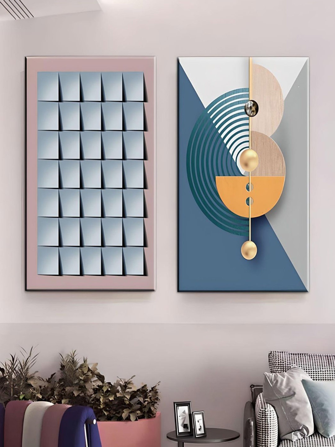 

THE HANDMADE FLAIR Blue 2 Pieces Aesthetics Abstract Wall Art