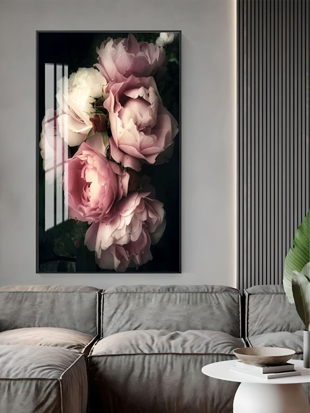 

THE HANDMADE FLAIR Pink & Black Peonies Printed Framed Wall Art