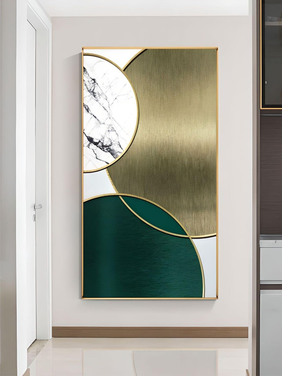 

THE HANDMADE FLAIR Green & White Abstract Printed Framed Wall Art
