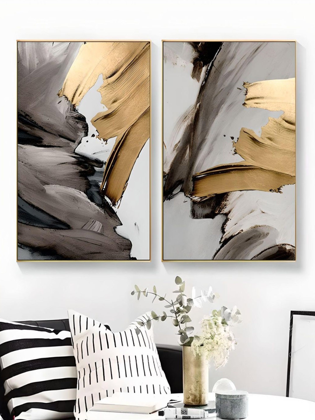 

THE HANDMADE FLAIR Grey 2-Pieces Abstract Printed Framed Wall Art