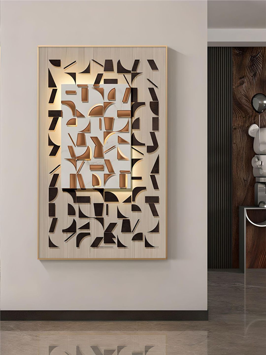 THE HANDMADE FLAIR Crystal Porcelain Black & Beige Abstract Painting Wall Art