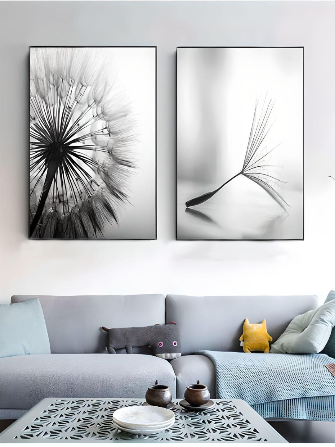 

THE HANDMADE FLAIR 2-Pcs Grey & Black Dandelion Flower Painting Wall Art