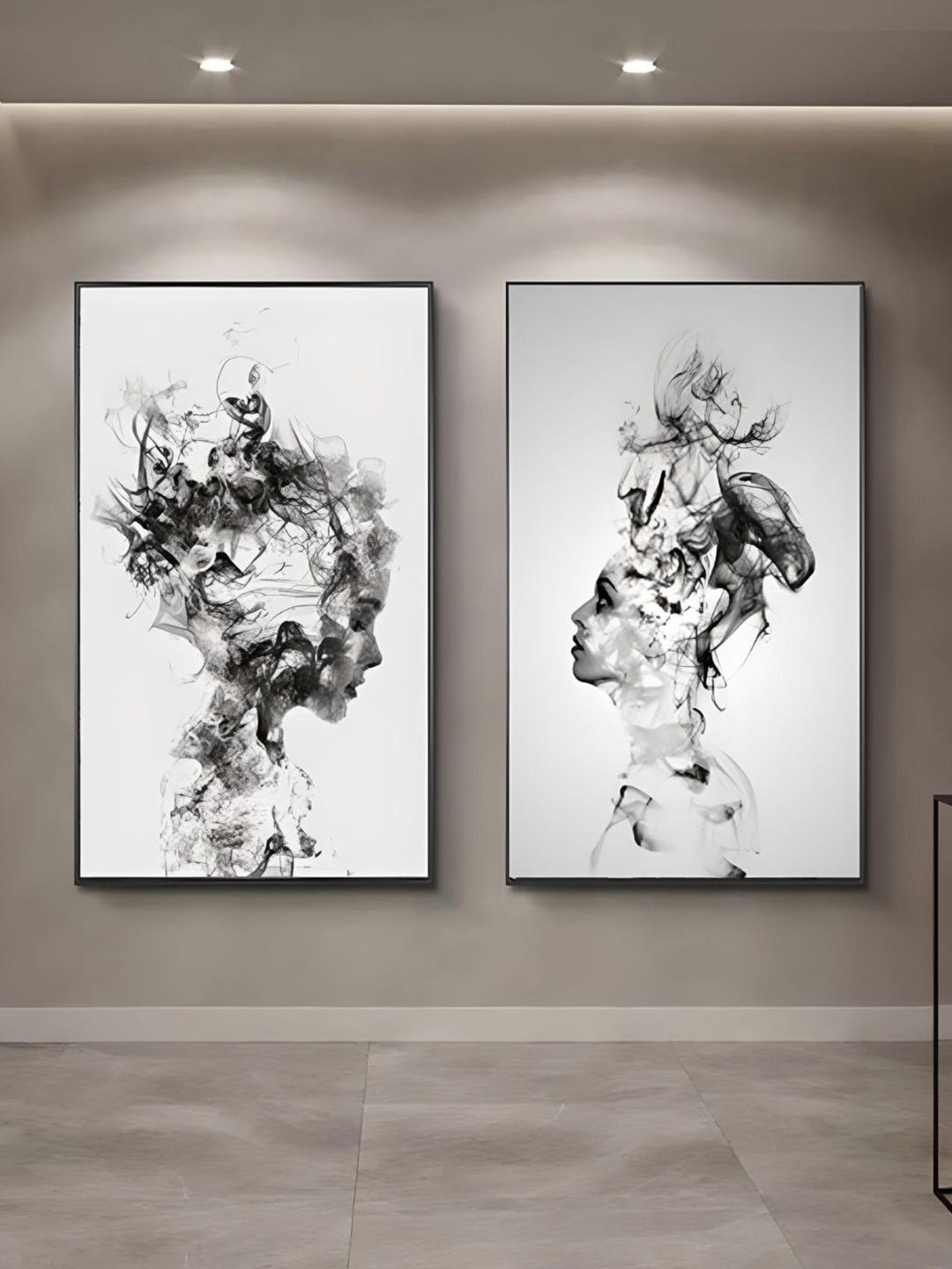 

THE HANDMADE FLAIR 2 Pcs White & Black Minimalist Girl Portrait Painting Wall Art