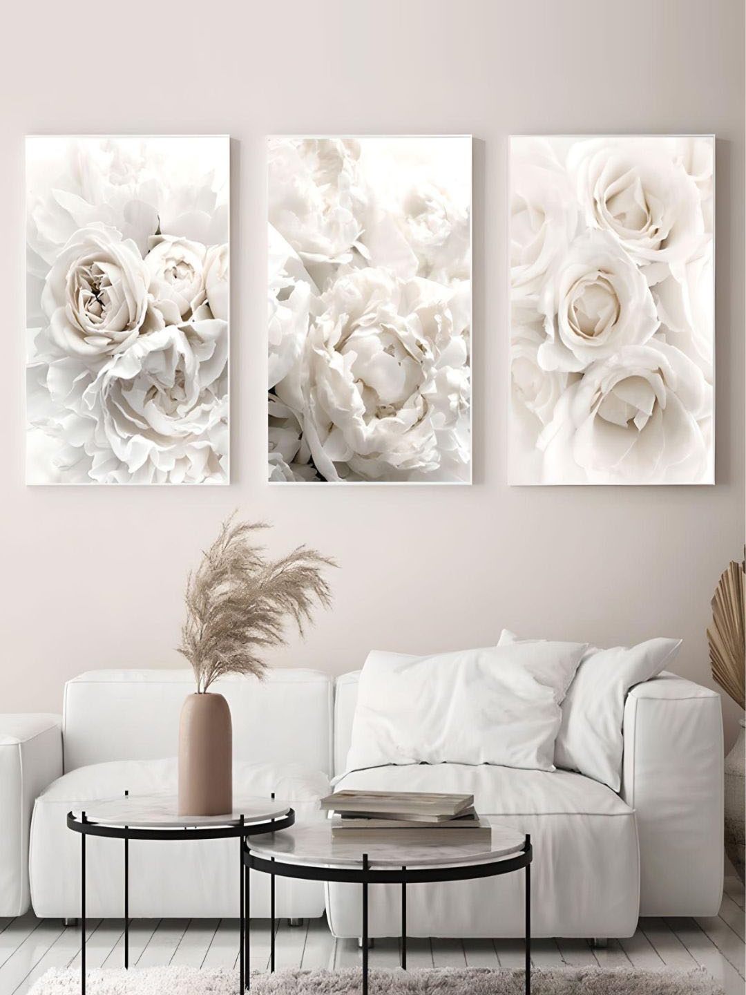 THE HANDMADE FLAIR 3 Pcs White Flower Painting Wall Art