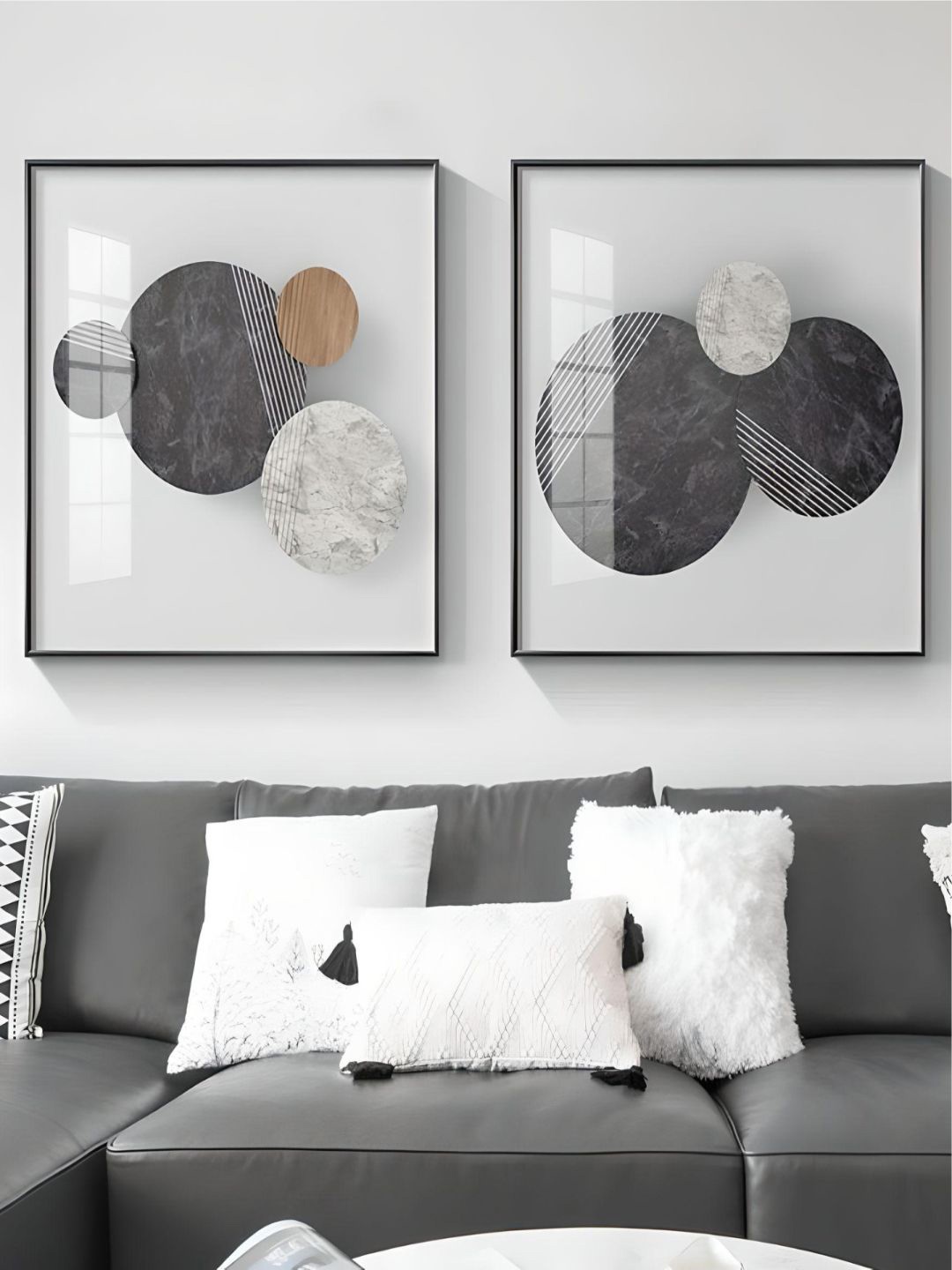 

THE HANDMADE FLAIR White & Grey 2 Pieces Abstract Painted Wall Arts