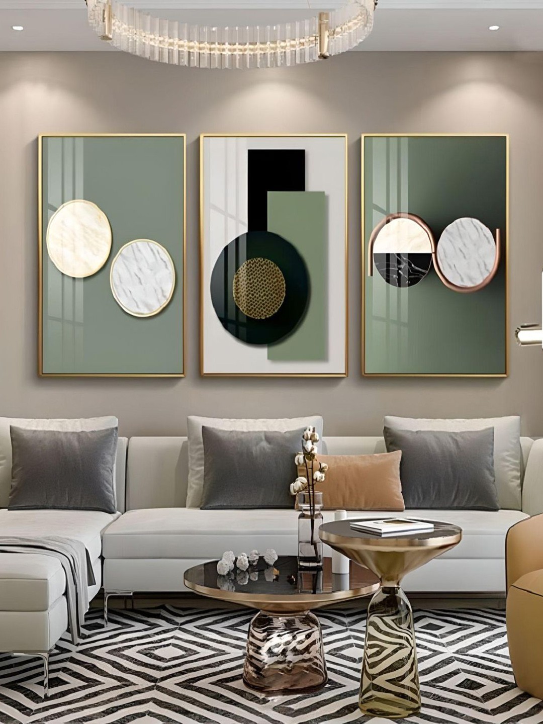 

THE HANDMADE FLAIR Green & Black 3 Pieces Modern Abstract Avocado Wall Art