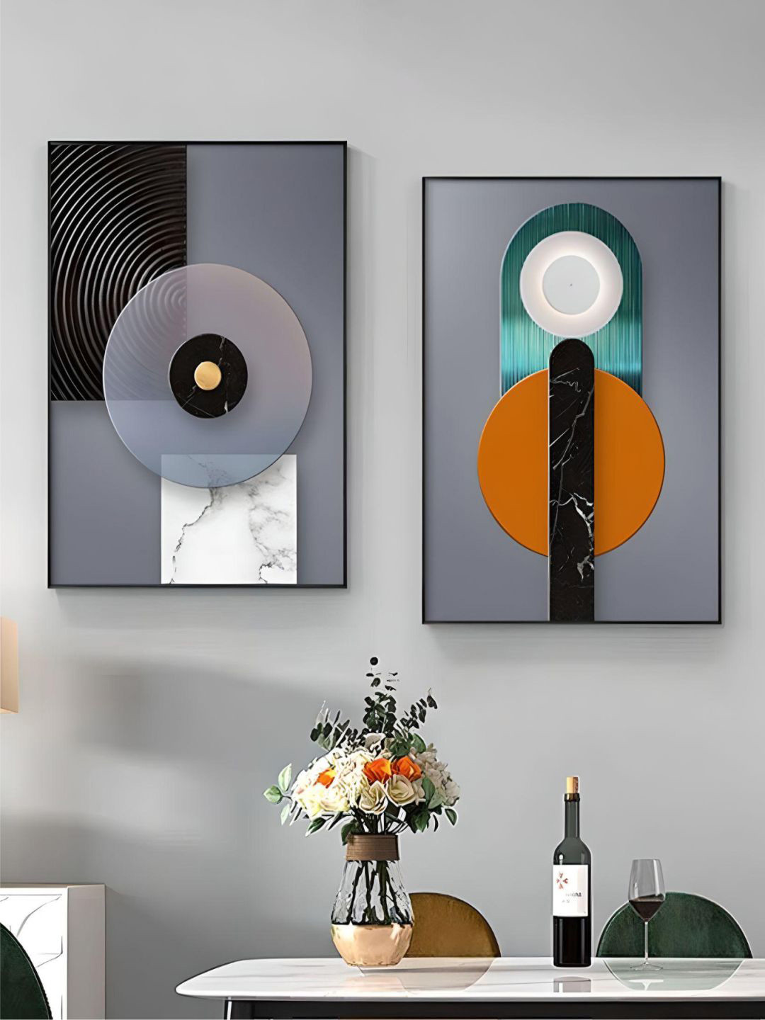 

THE HANDMADE FLAIR 2 Pcs Grey Textural Geometric Abstract Painting Framed Wall Art