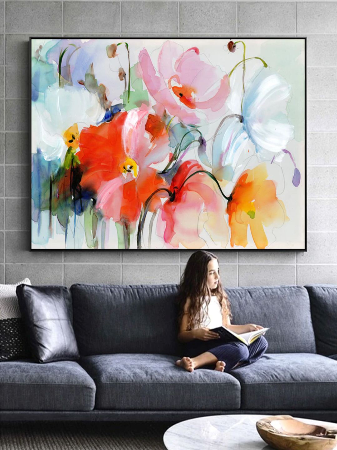 

THE HANDMADE FLAIR Rose-Colored & White Big Floral Nordic Wall Art