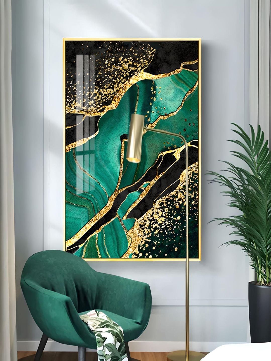 

THE HANDMADE FLAIR Green & Black Agate Nordic Painting Framed Wall Art