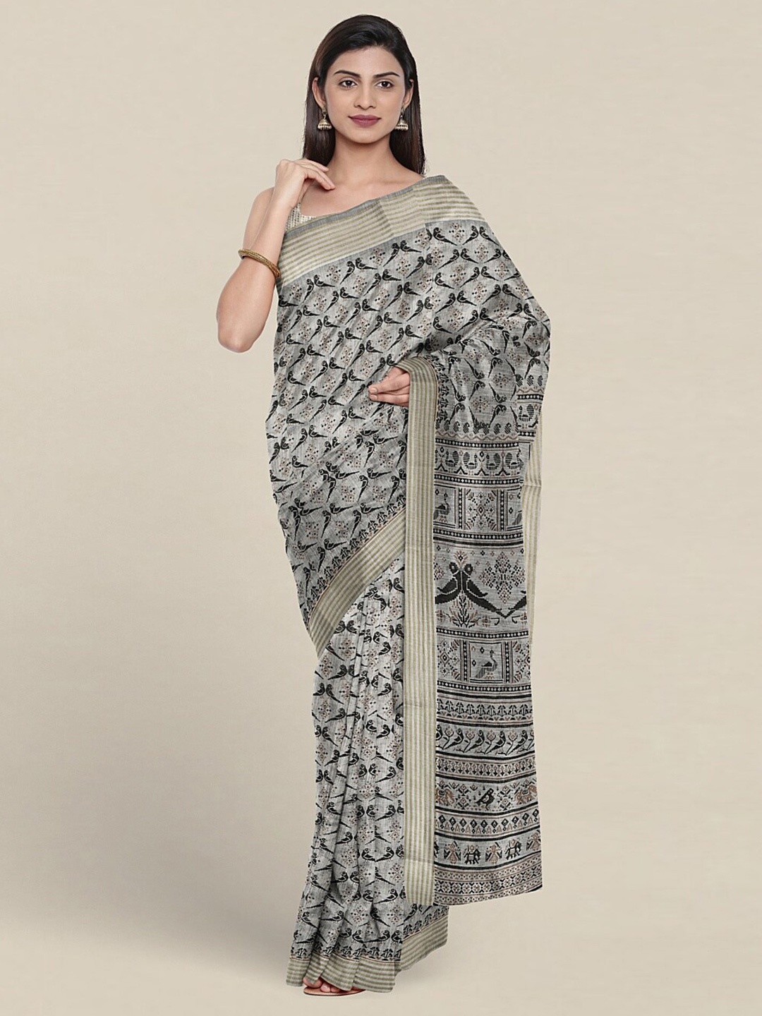 

Pothys Floral Printed Pure Cotton Saree, Grey