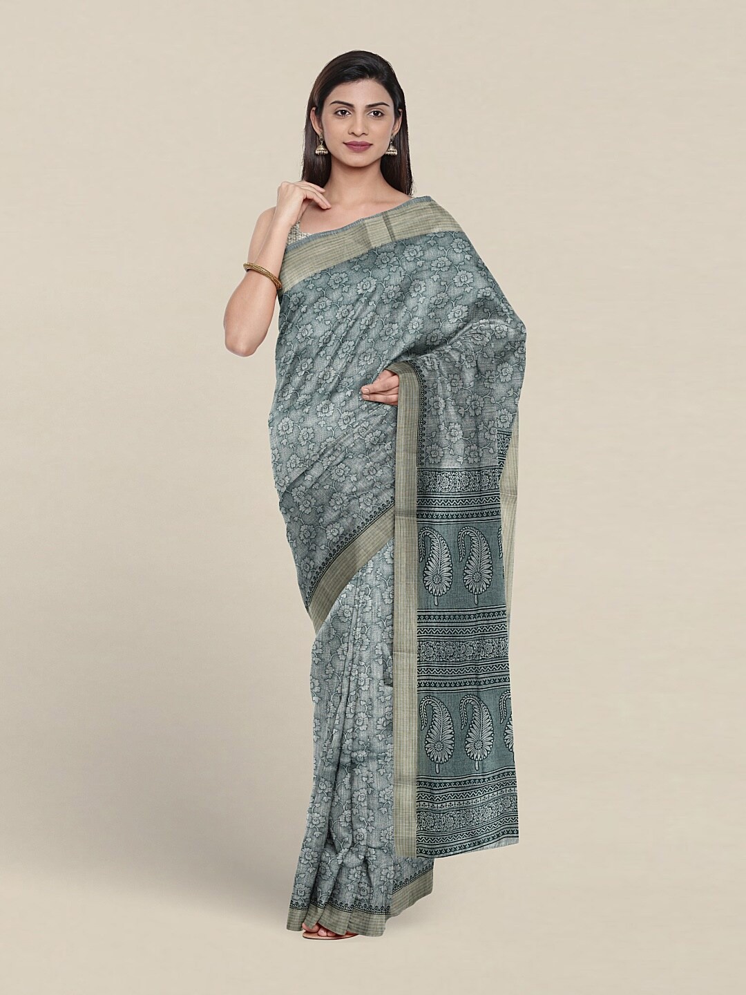 

Pothys Floral Printed Pure Cotton Saree, Blue