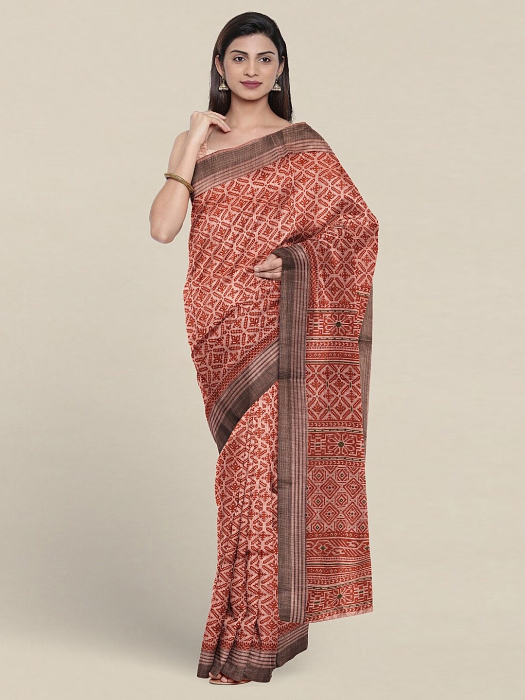 

Pothys Ethnic Motifs Printed Pure Cotton Saree, Rust