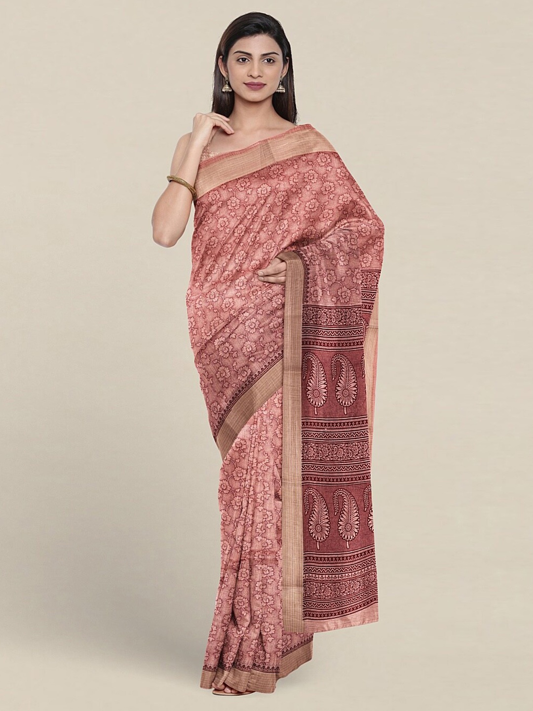 

Pothys Floral Printed Pure Cotton Saree, Pink
